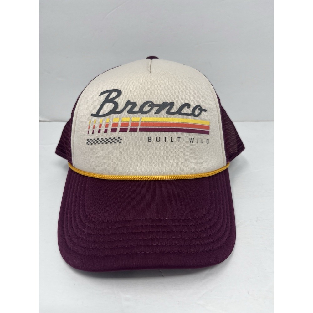 Bronco Hat Cap Snap Back One Size Mens Red Mesh Trucker Built Wild Retro Graphic